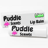 Lime Flavoured Lip balm with 'Puddle Scents' branding on a white background
