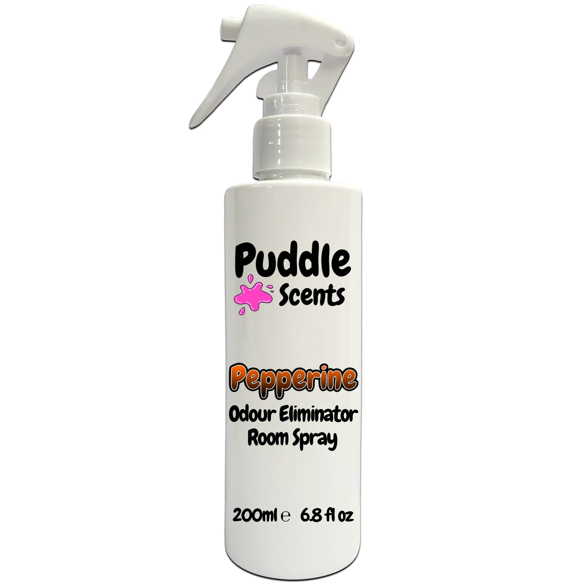 Peppermine Odour Eliminator Room Spray bottle with 'Puddle Scents' branding on a white background