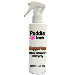 Peppermine Odour Eliminator Room Spray bottle with 'Puddle Scents' branding on a white background